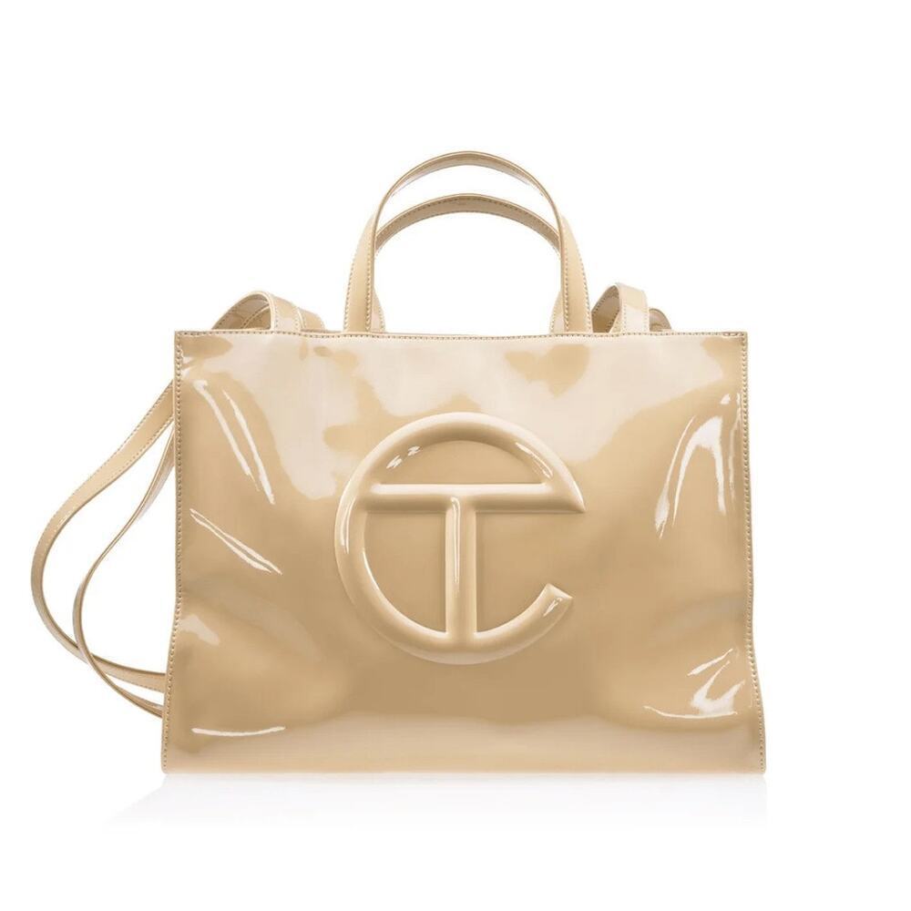 Medium Shopping Bag - Khaki Patent